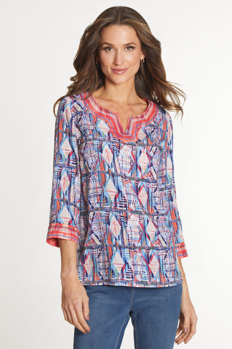 Abstract Embroidered Tunic - Geo Multi