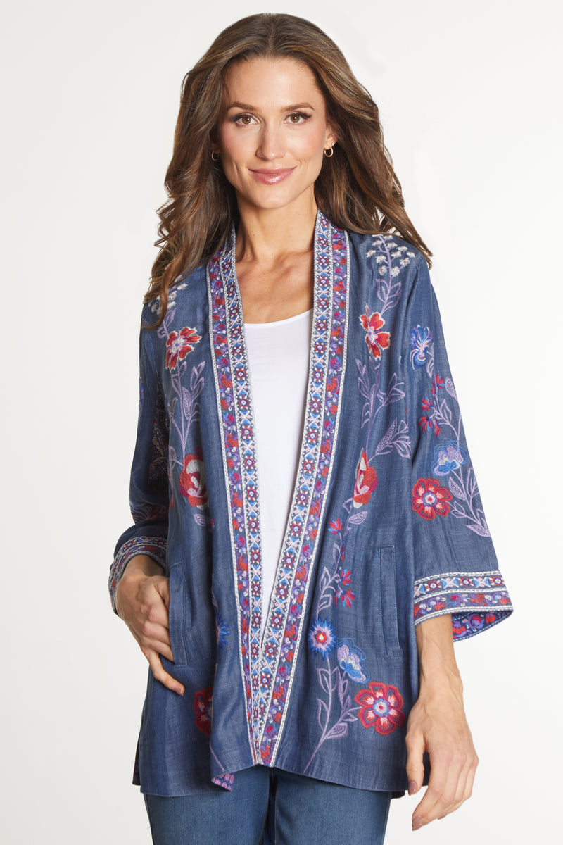 Embroidered kimono outlet cardigan