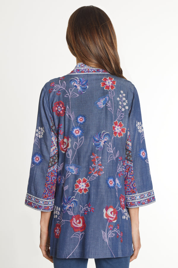 Embroidered Kimono Jacket - Medium Indigo