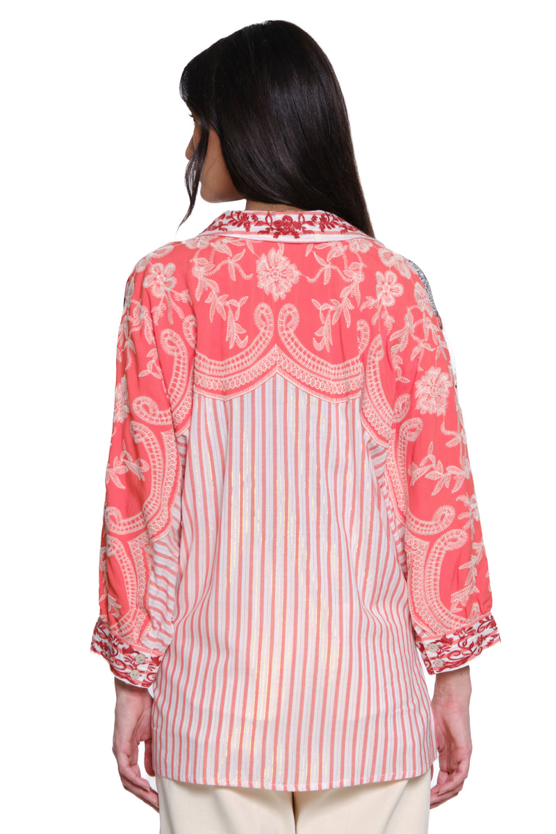 Patch Print Dolman Sleeve Top - Coral Print