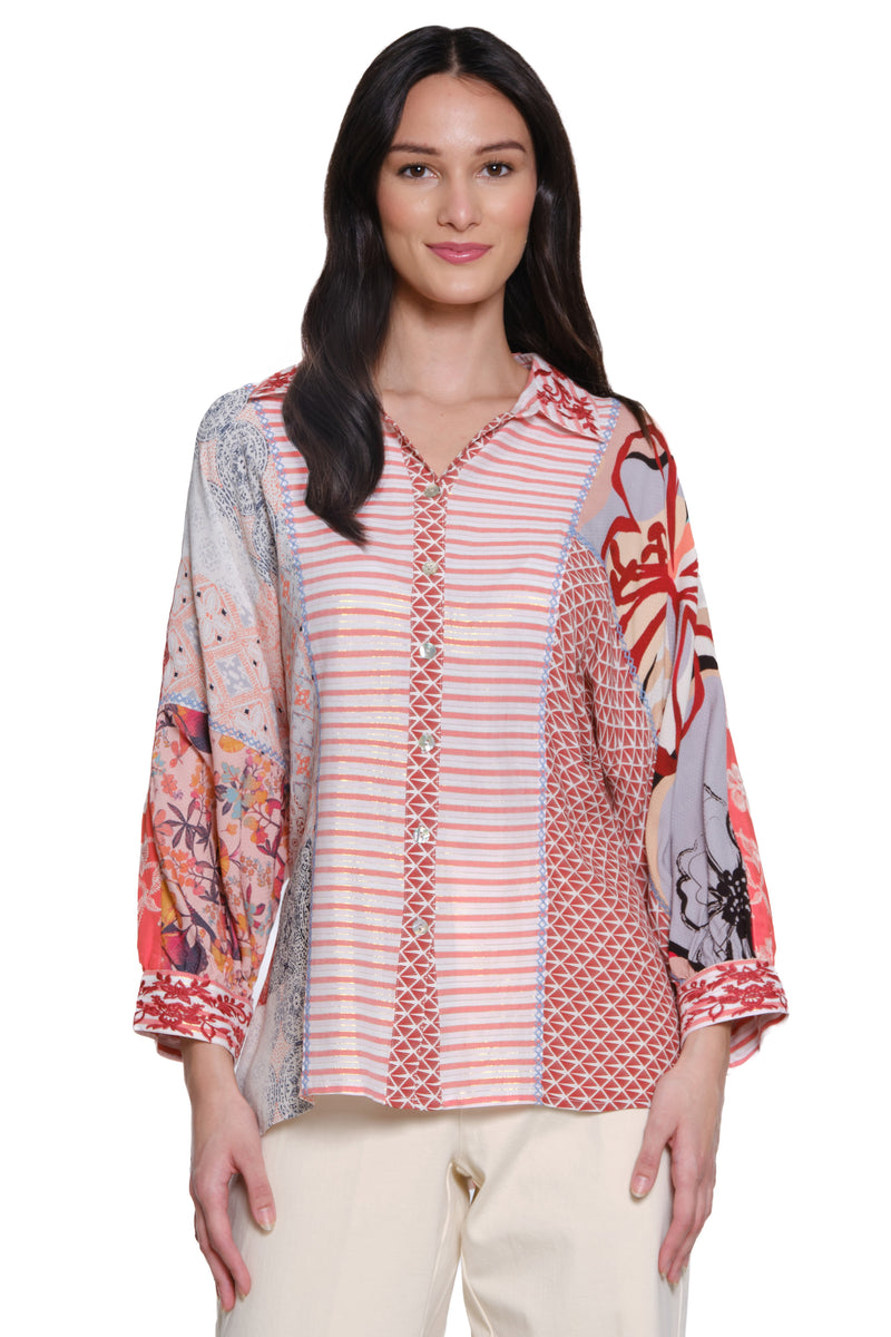 Patch Print Dolman Sleeve Top - Coral Print