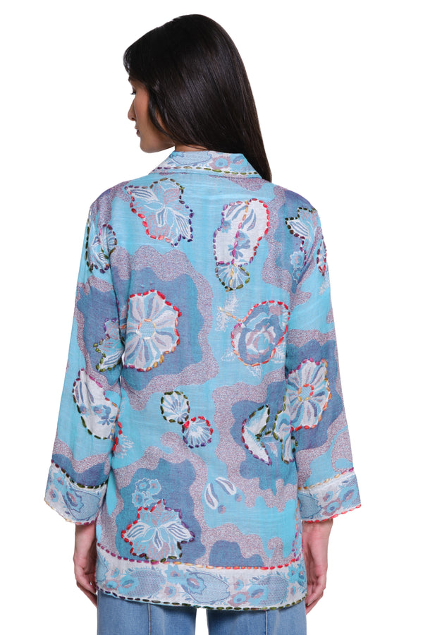 Jacquard Embroidered Jacket - Blue Multi