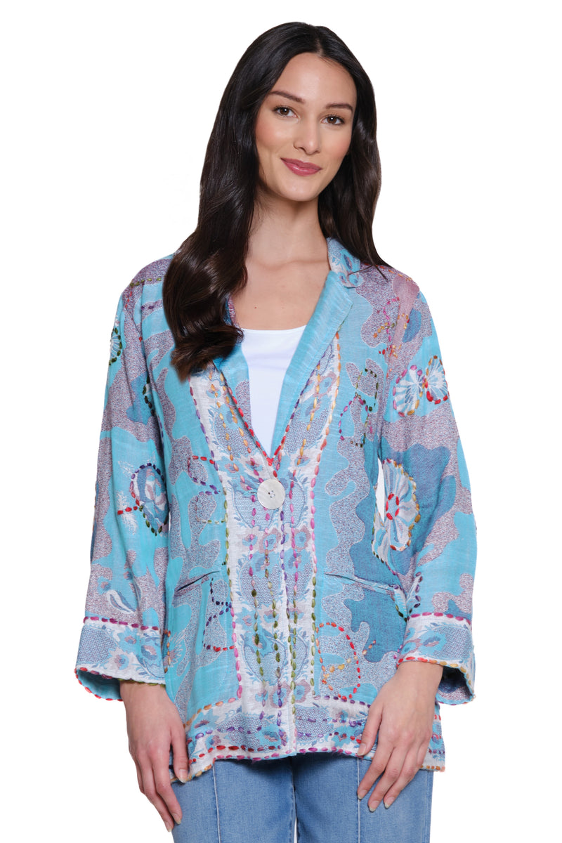 Jacquard Embroidered Jacket - Blue Multi