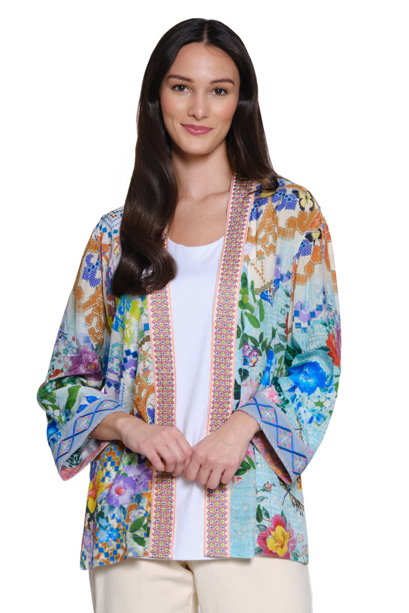 Print Embroidered Kimono - Petite - Floral Multi