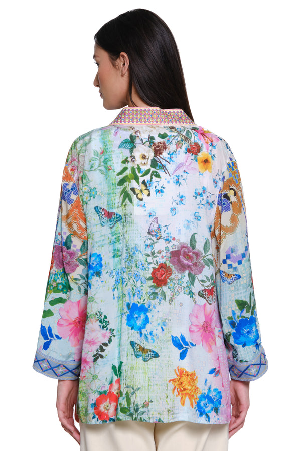 Print Embroidered Kimono - Floral Multi