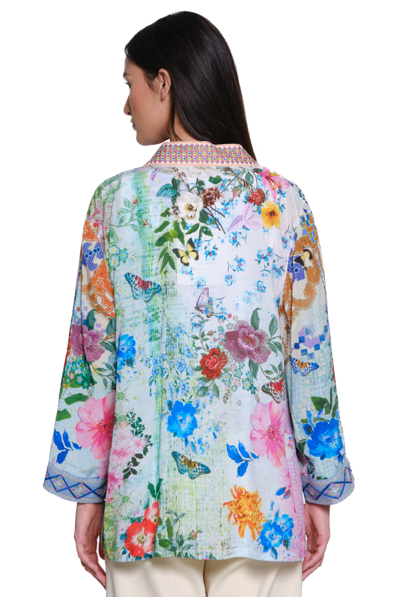 Print Embroidered Kimono - Women's - Floral Multi