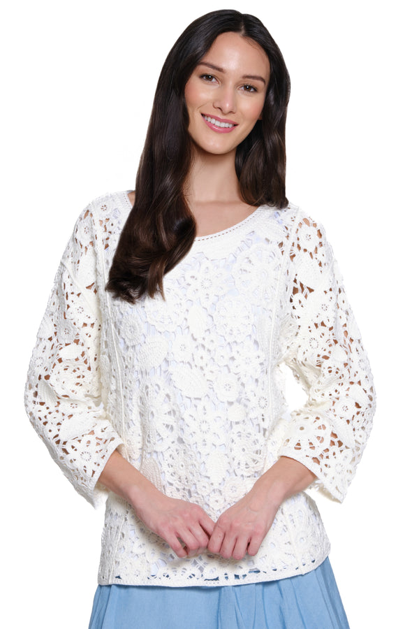 3/4 Sleeve Lace Top - Ivory