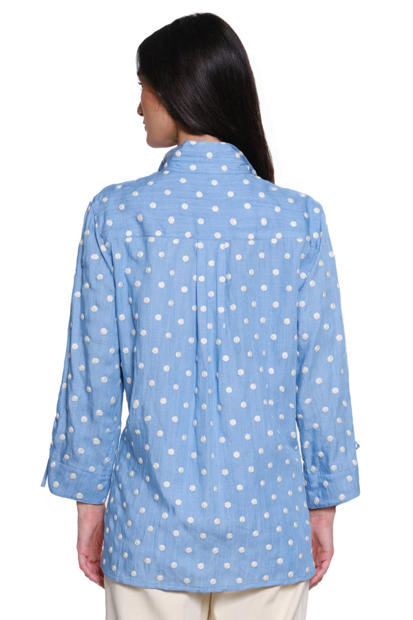 Polka Dot Button Front Shirt - Light Indigo