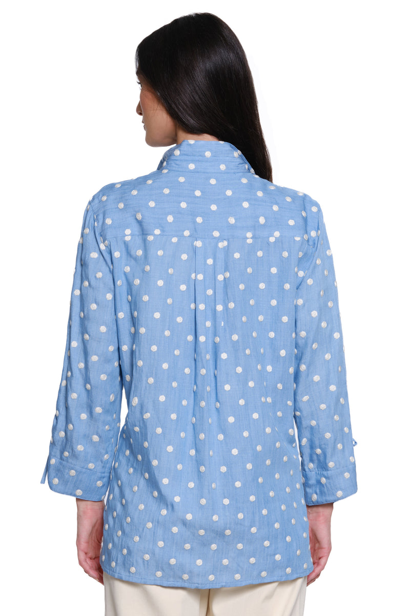 Polka Dot Button Front Shirt - Light Indigo