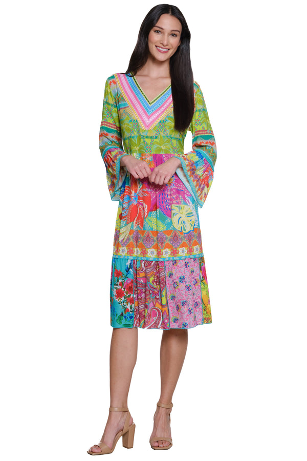 Flounce Sleeve Tiered Dress - Multi