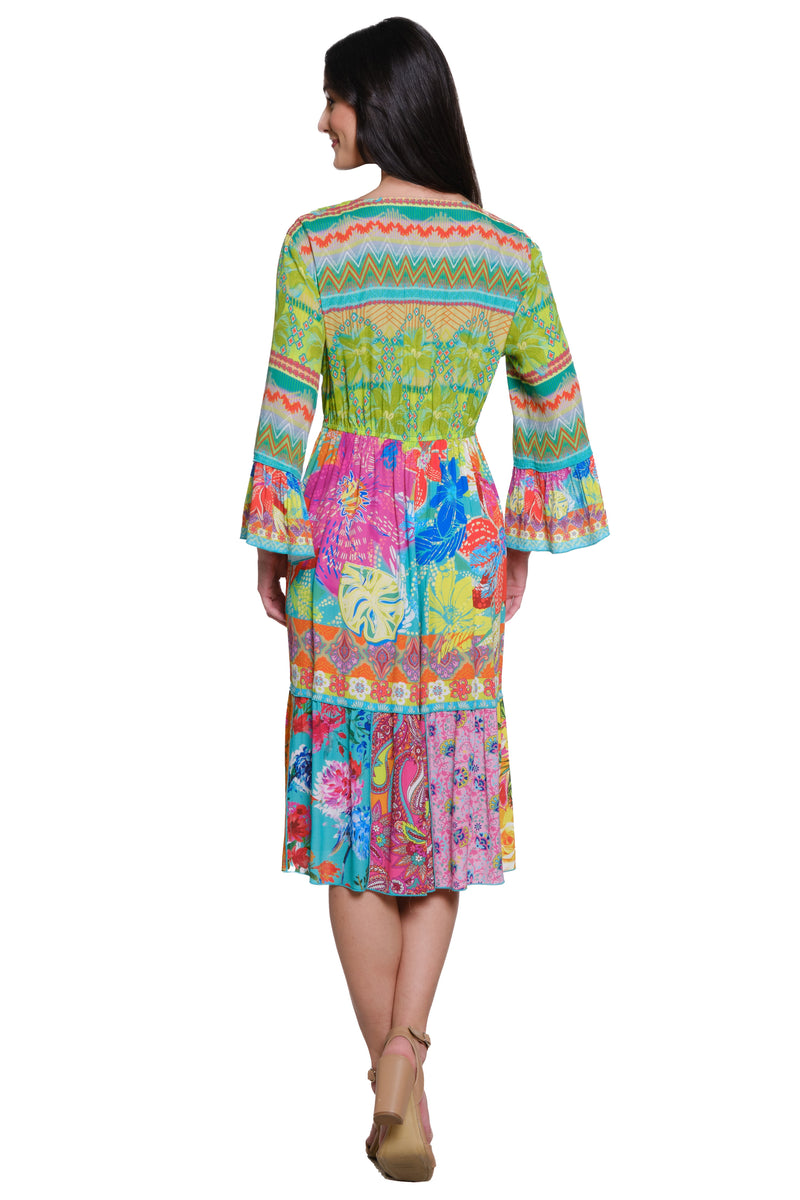 Flounce Sleeve Tiered Dress - Multi