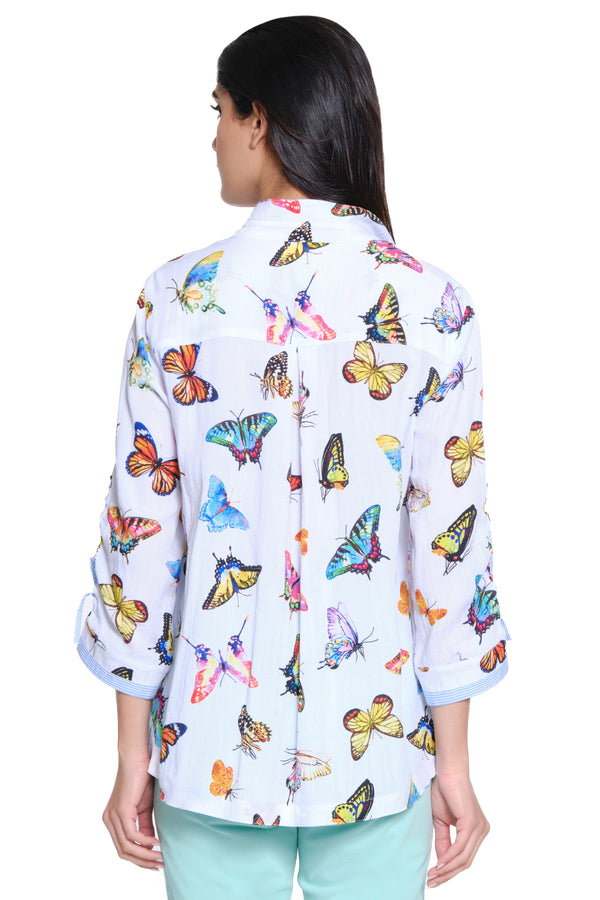 Butterfly Print Top - White