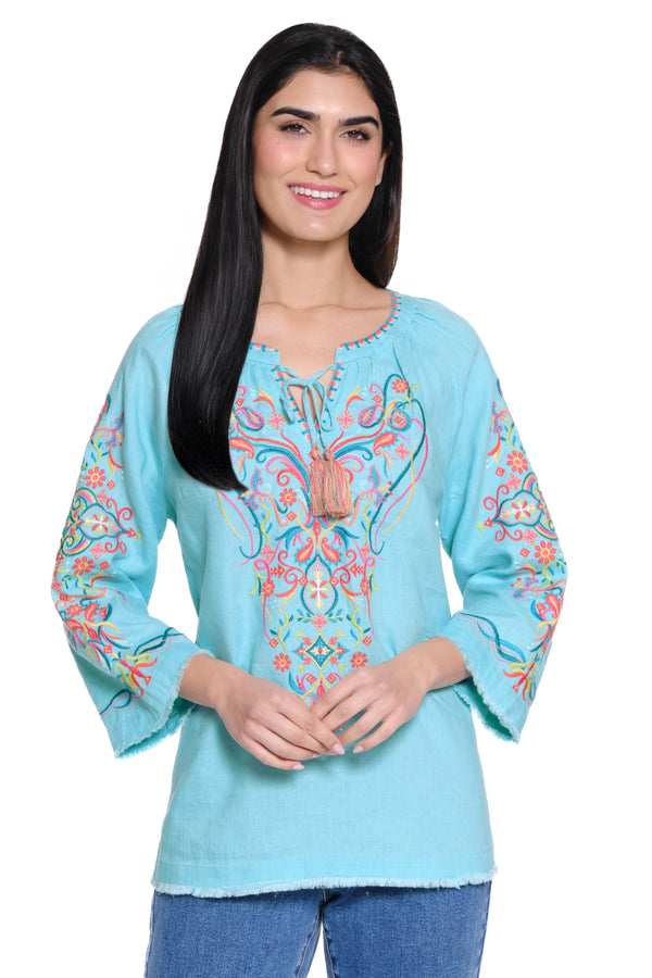 Embroidered Tunic - Soft Turquoise