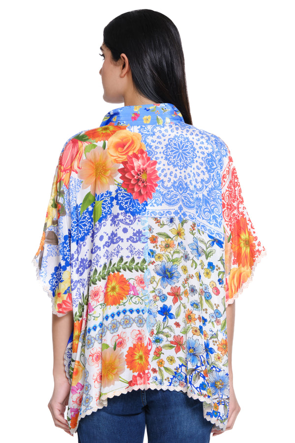 Oversized Lace Trim Top - Floral Multi