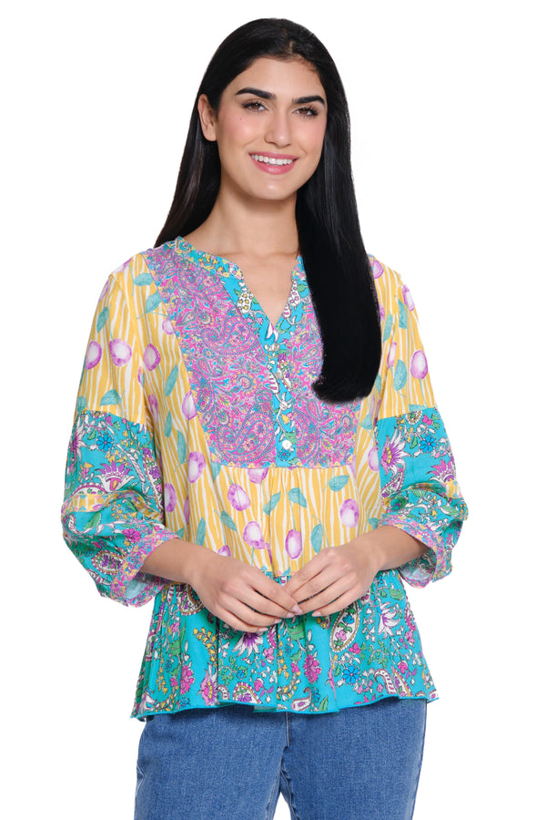 Mixed Print Tunic - Paisley Multi