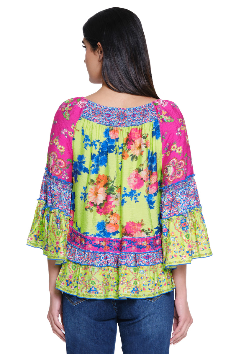 Print Flounce Sleeve Top - Citron