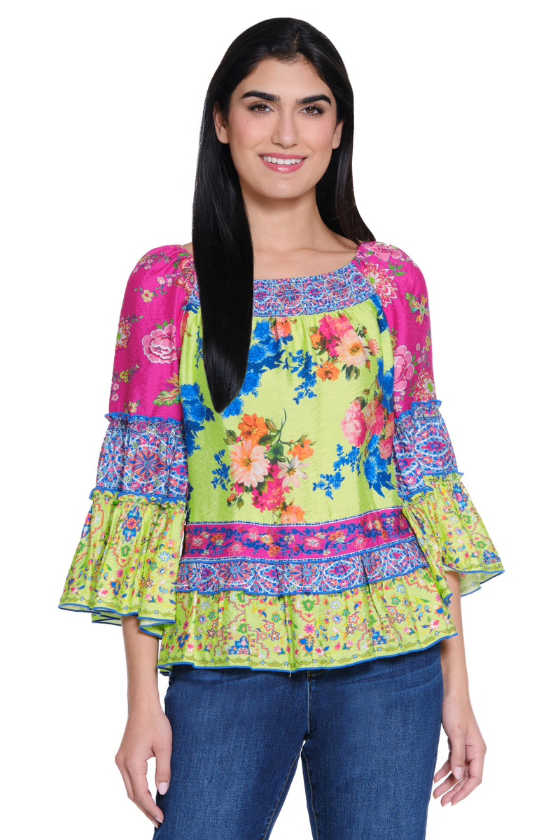 Print Flounce Sleeve Top - Citron