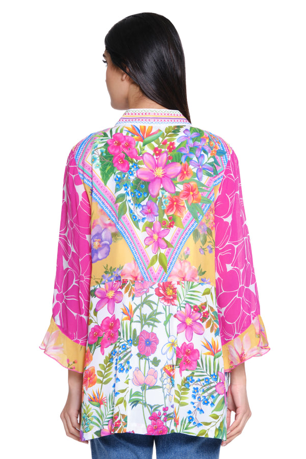 Printed Open Front Kimono - Floral Multi