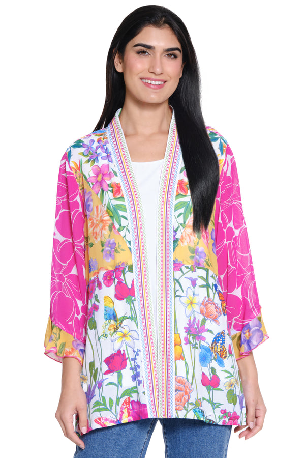 Printed Open Front Kimono - Floral Multi