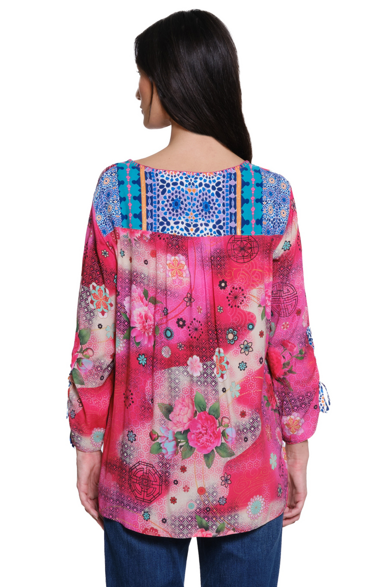 Print Tunic with Tassel Tie Sleeves - Women's - Multi