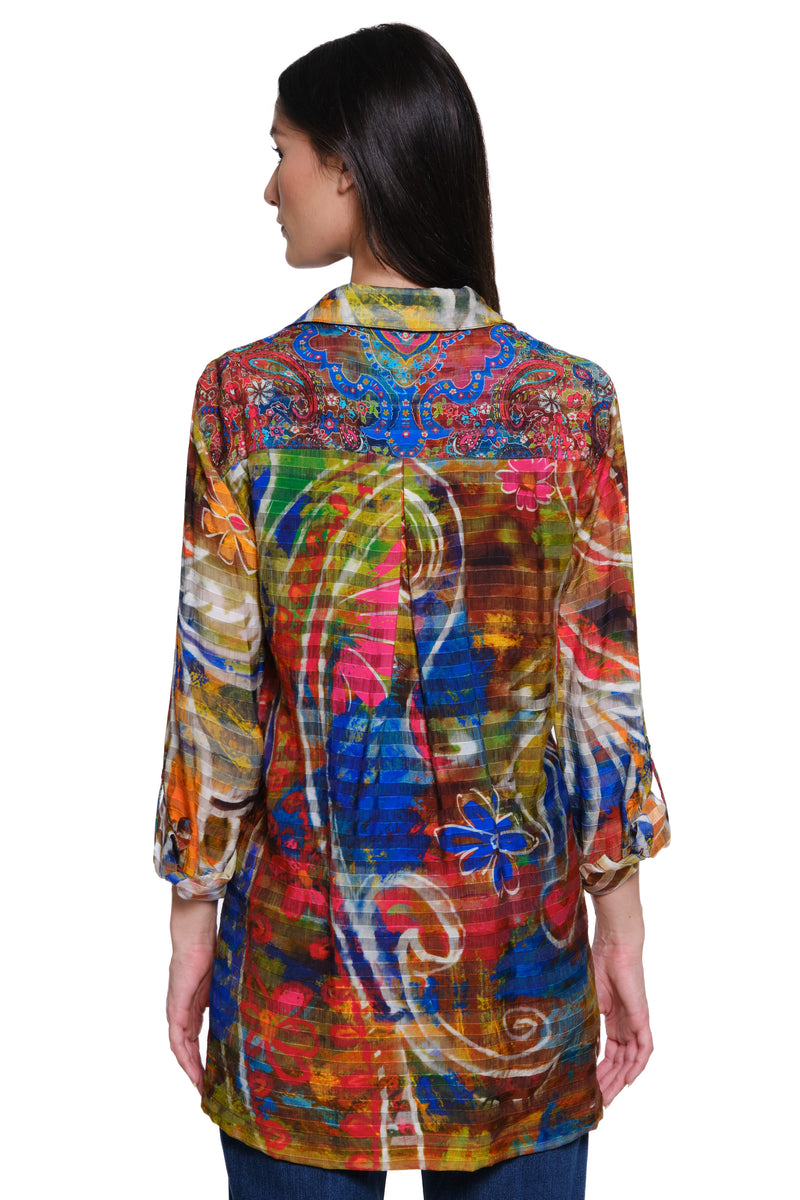 Printed Button Front Tunic - Petite - Multi