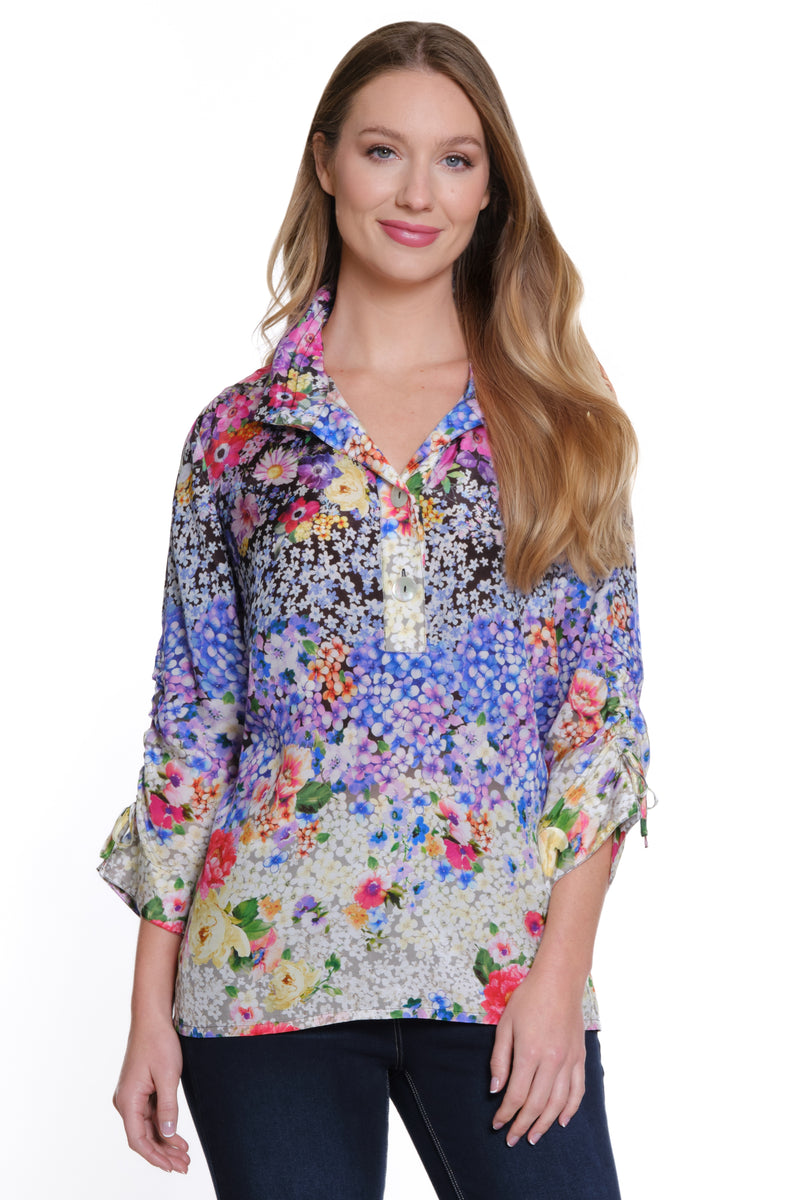 Floral Print Wire Collar Tunic - Petite - Floral Multi