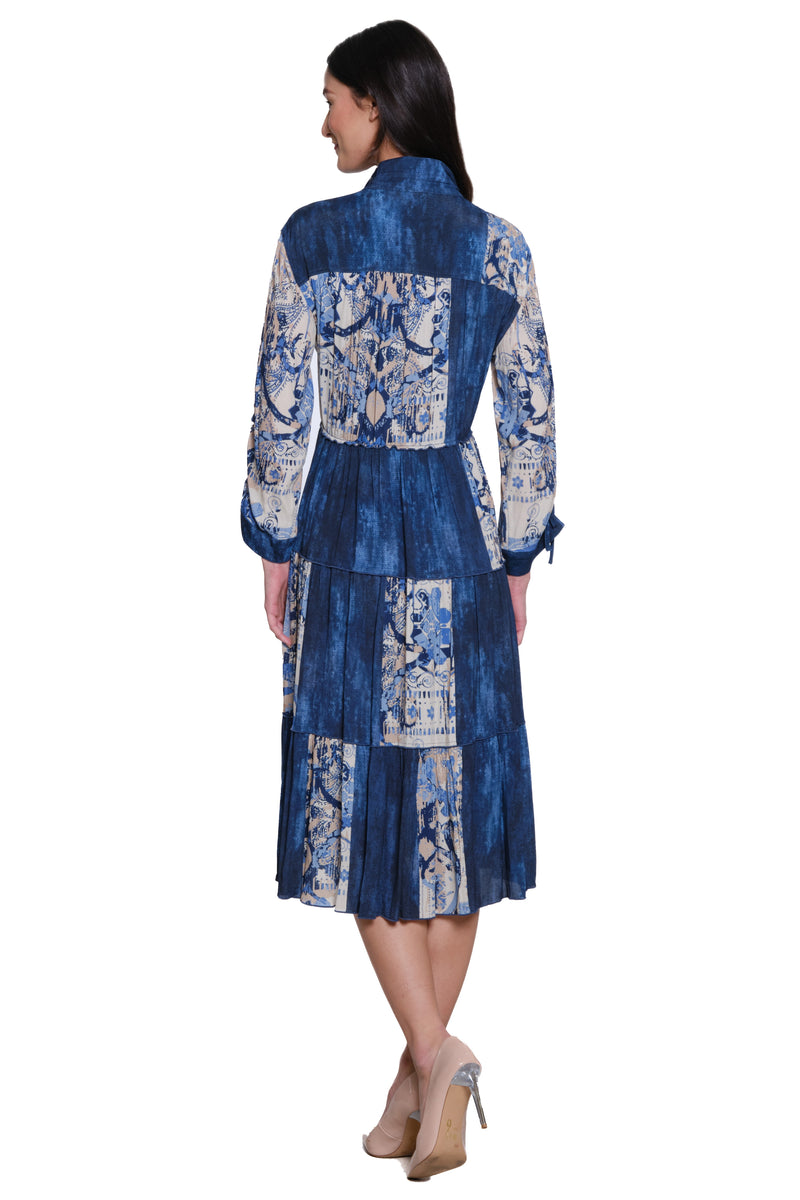 Patchwork Print Dress - Blue Print