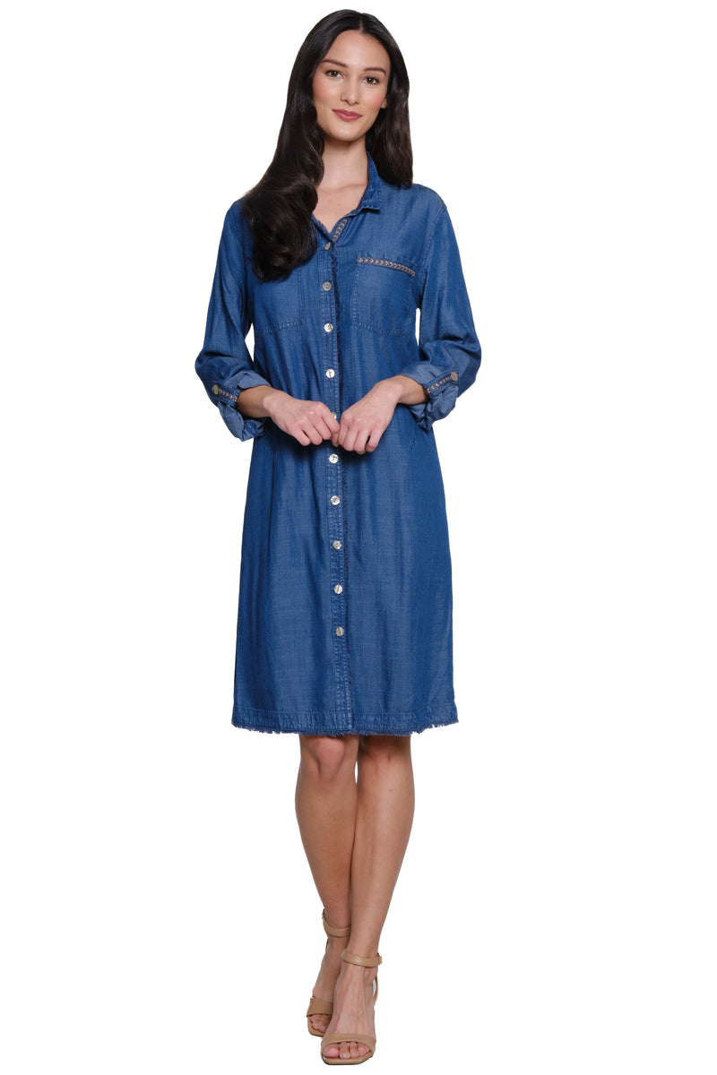 Button Front Dress - Medium Indigo