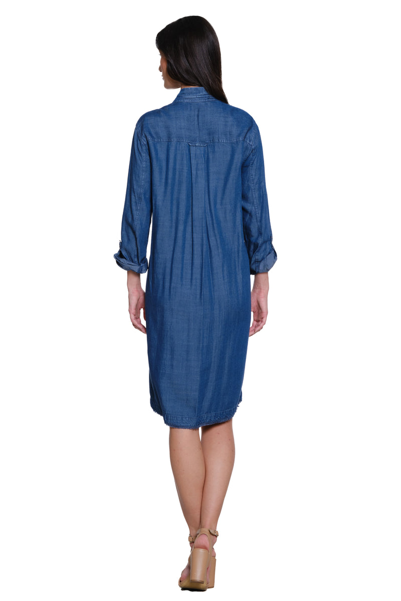 Button Front Dress - Medium Indigo