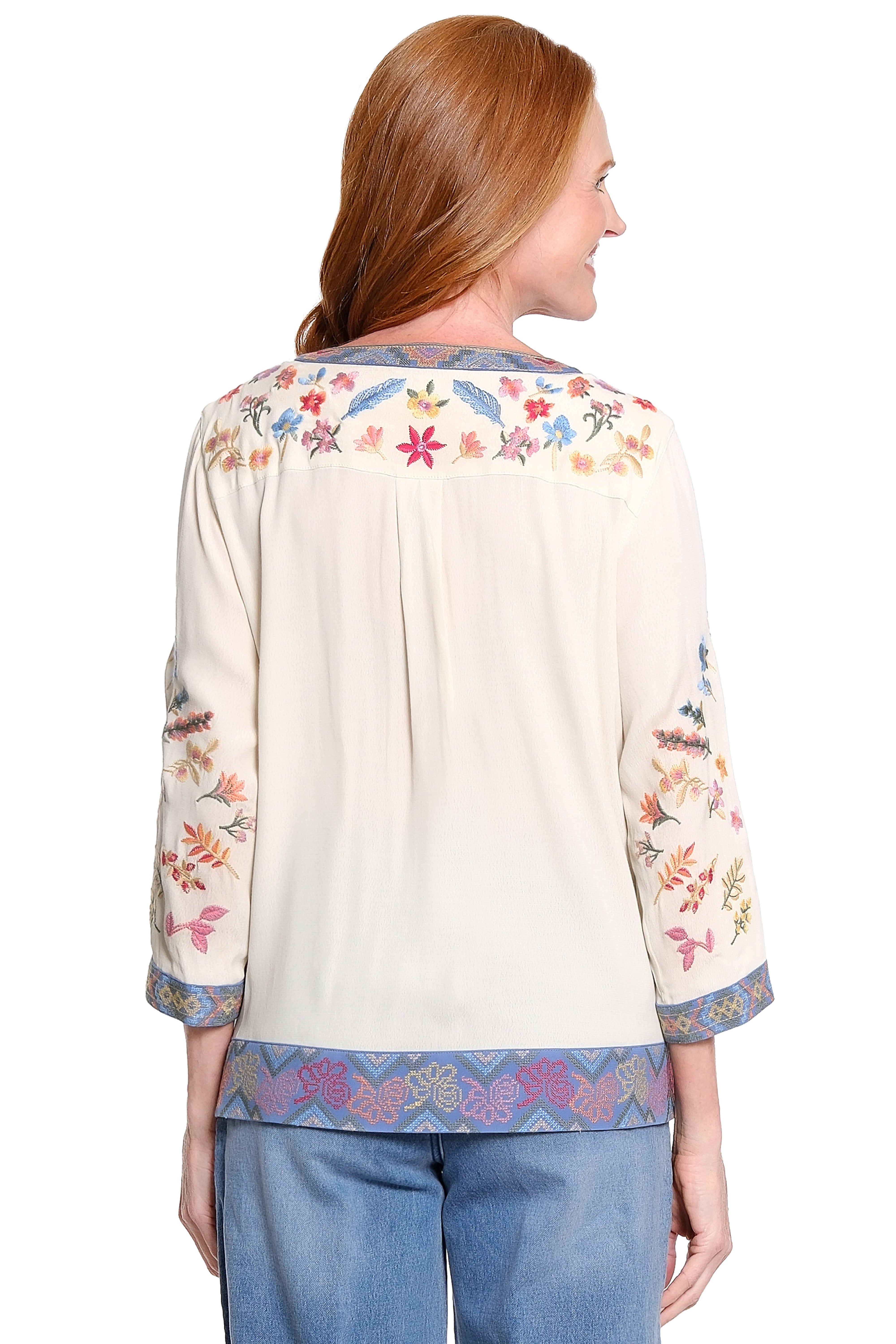 Embroidered Button-Up Tunic - Plus - Cream