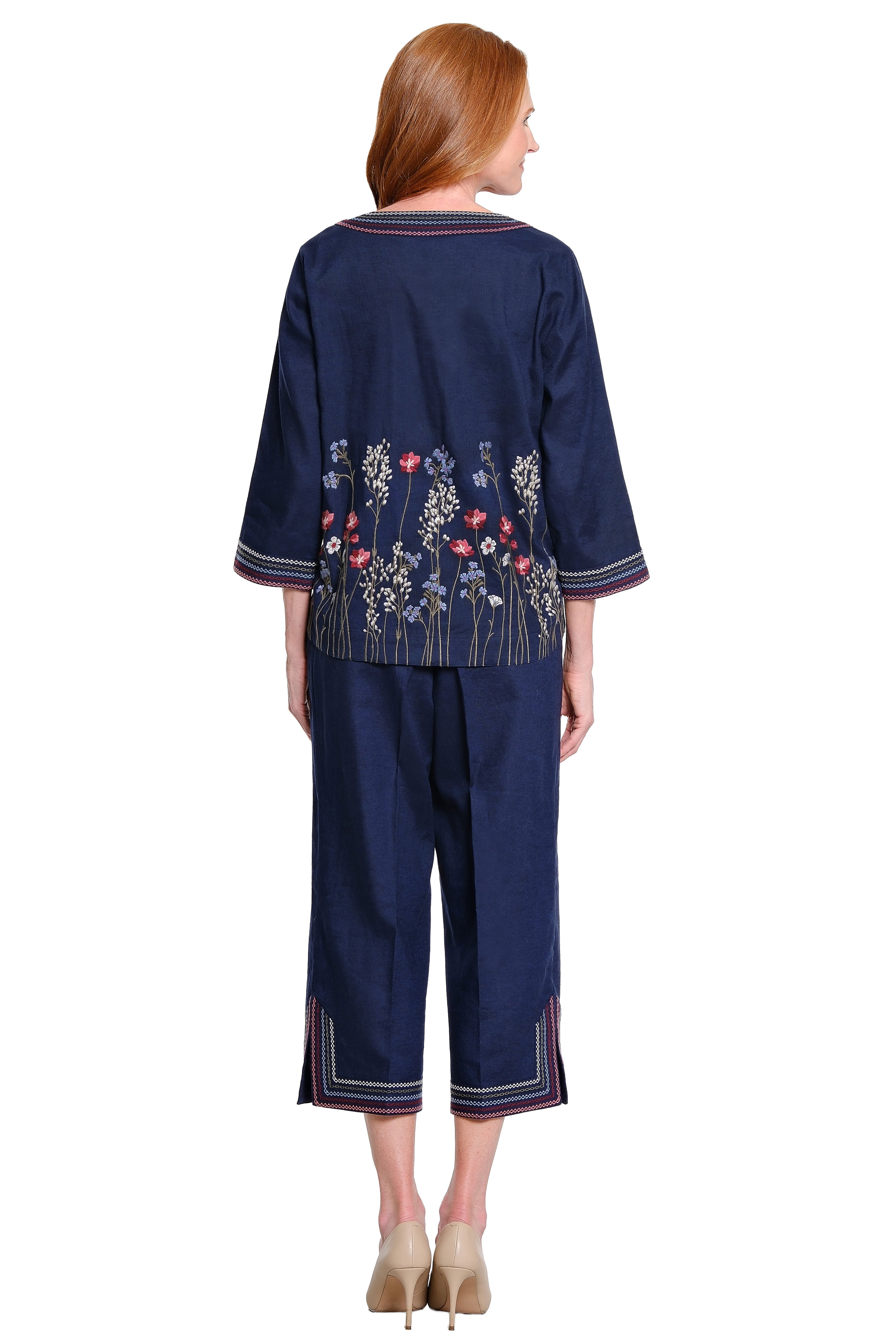 Border Embroidered Tunic - Petite - Navy