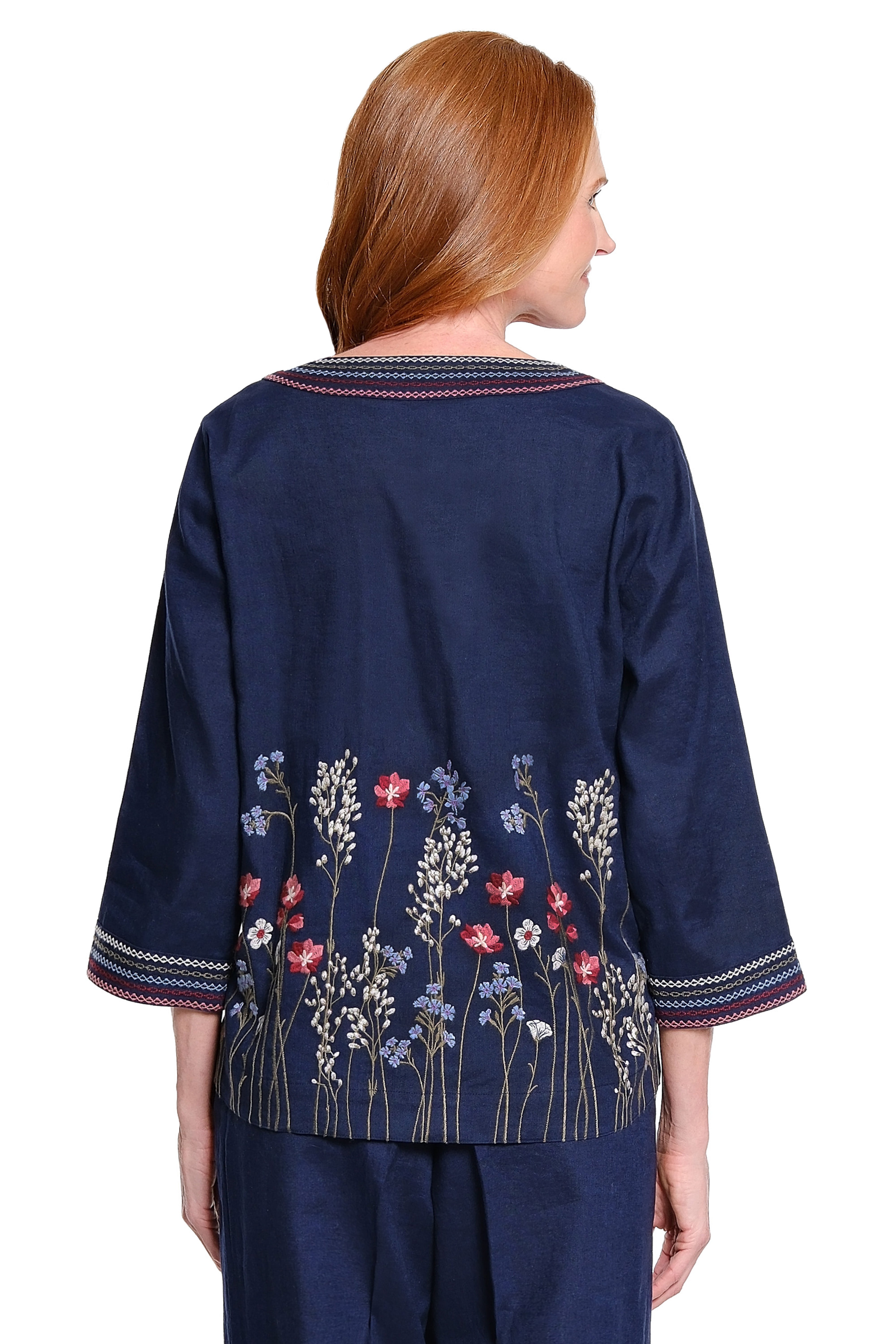 Border Embroidered Tunic - Petite - Navy
