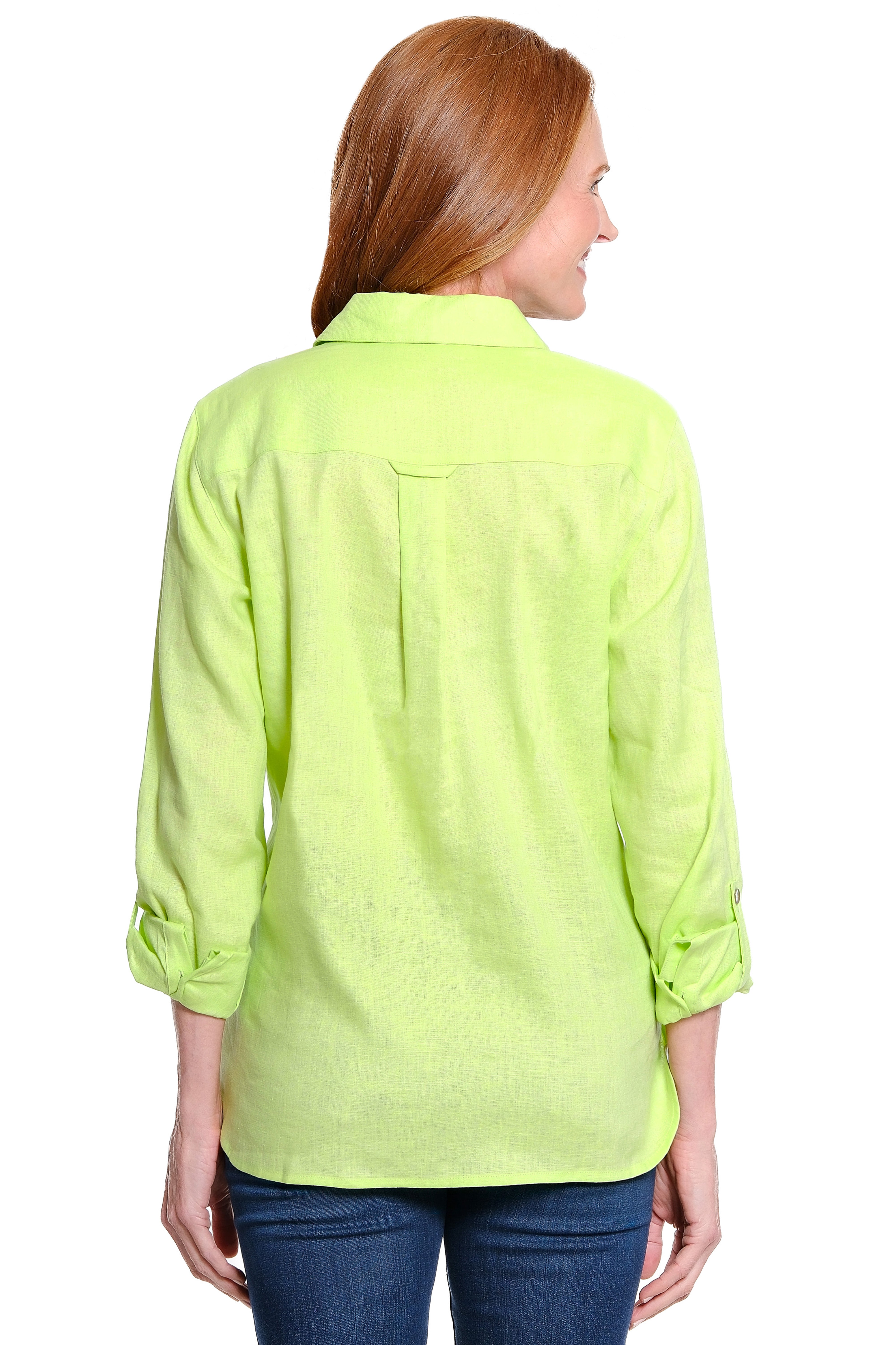 Button Front Blouse with Flower Applique - Soft Lime