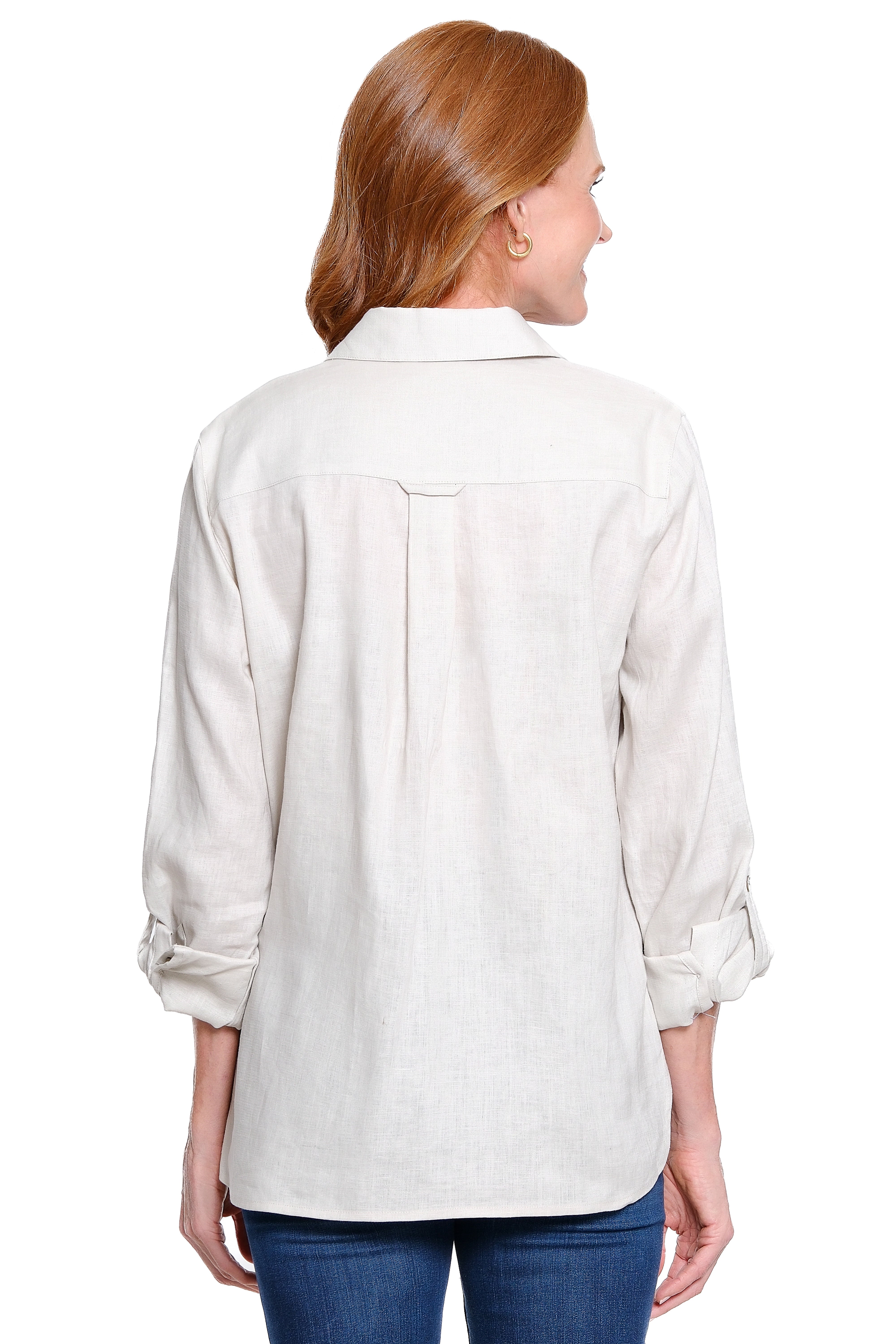 Button Front Blouse with Flower Applique - Silver Frost