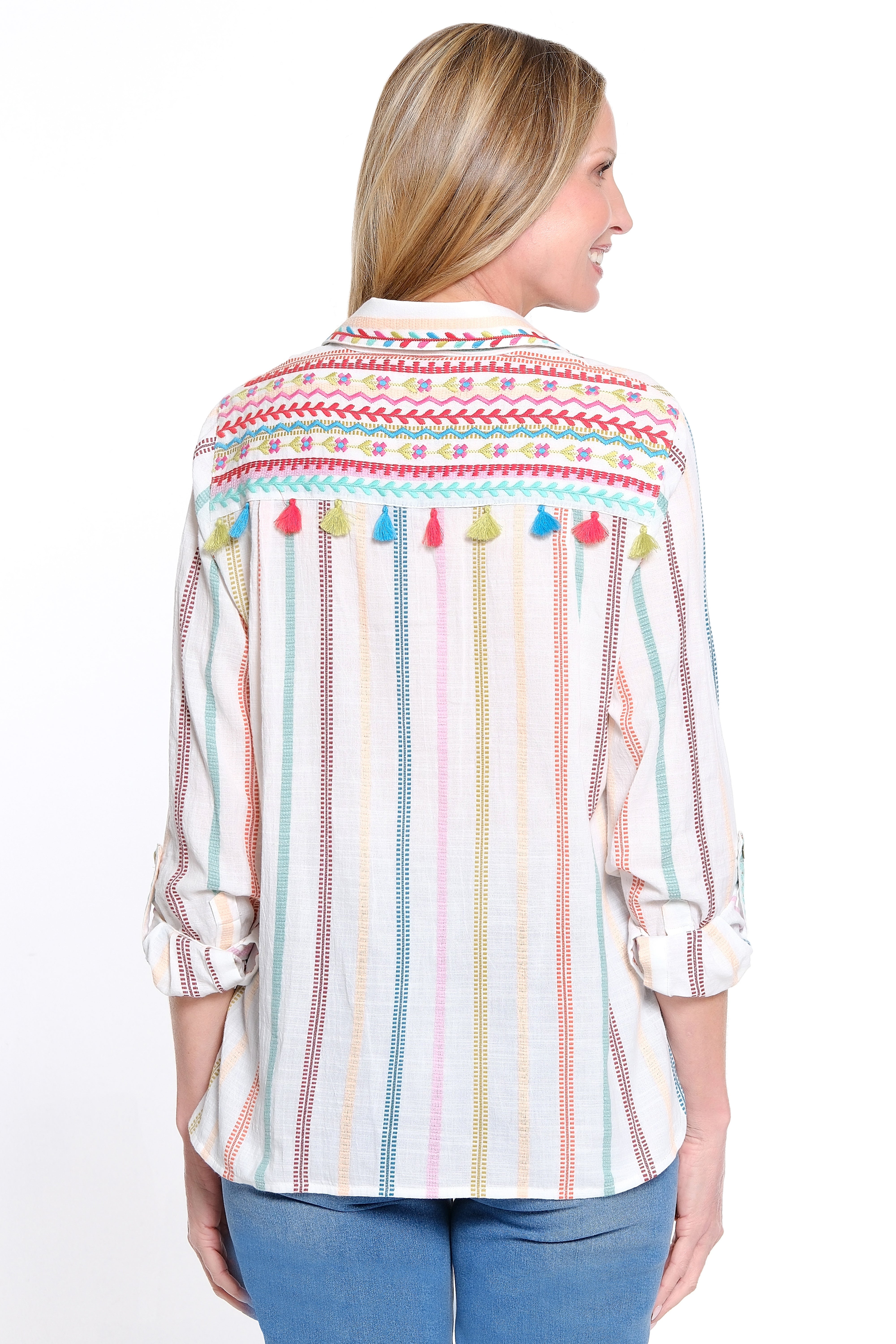 Embroidered Button Front Blouse - Plus - Off White