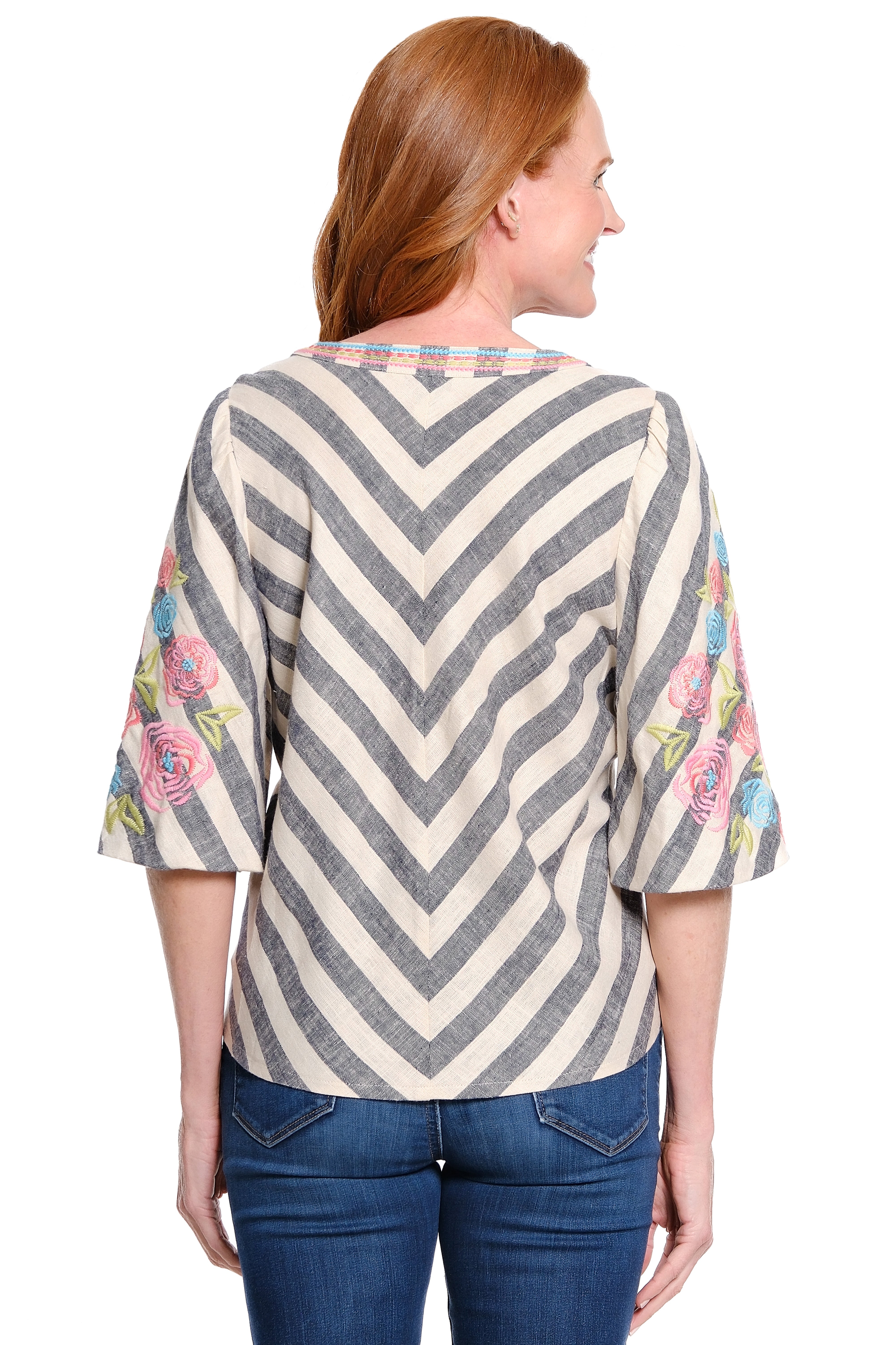 Striped Pop Over Tunic - Plus - Blue Stripe