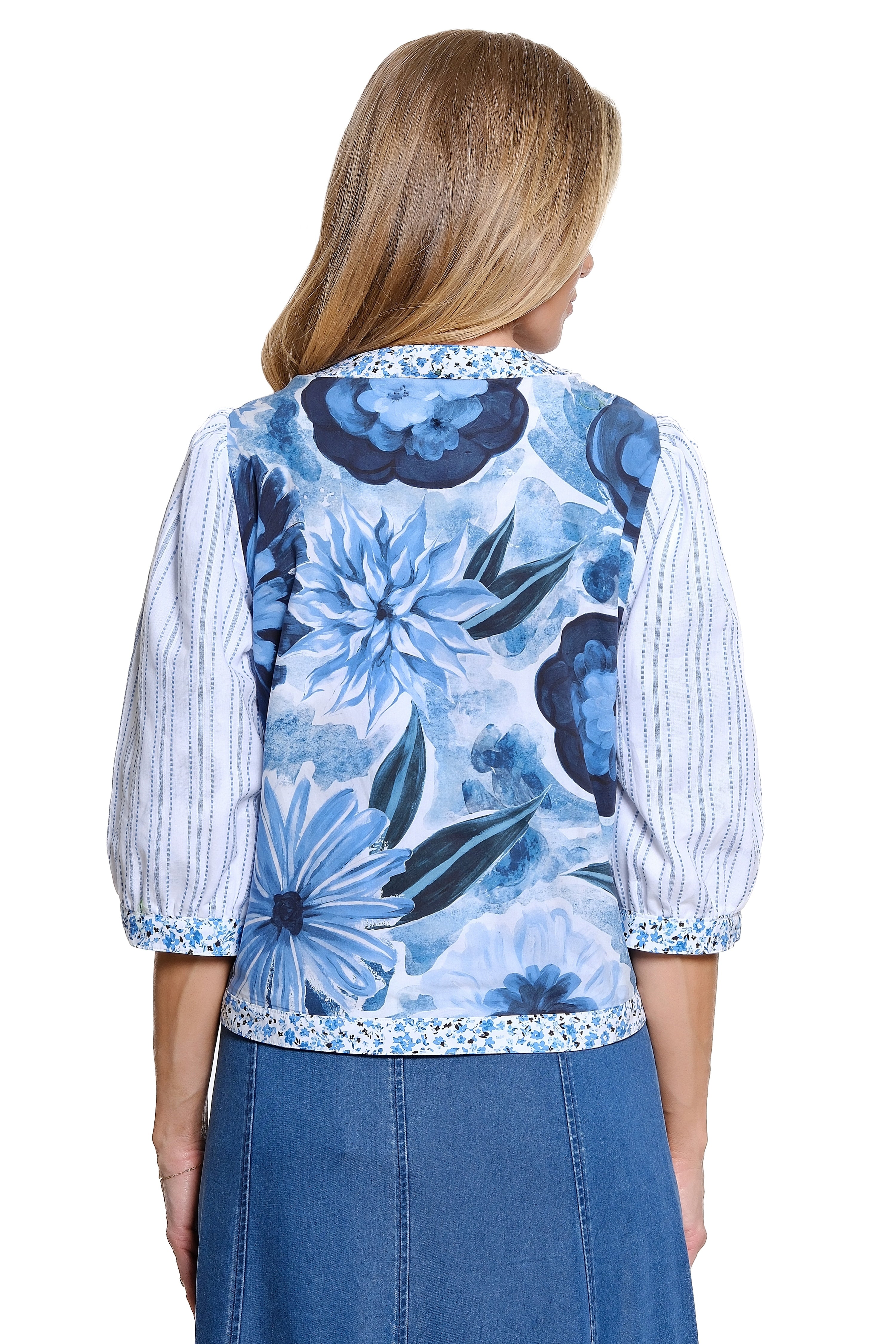 Floral Embroidered Reversible Jacket - White/Blue