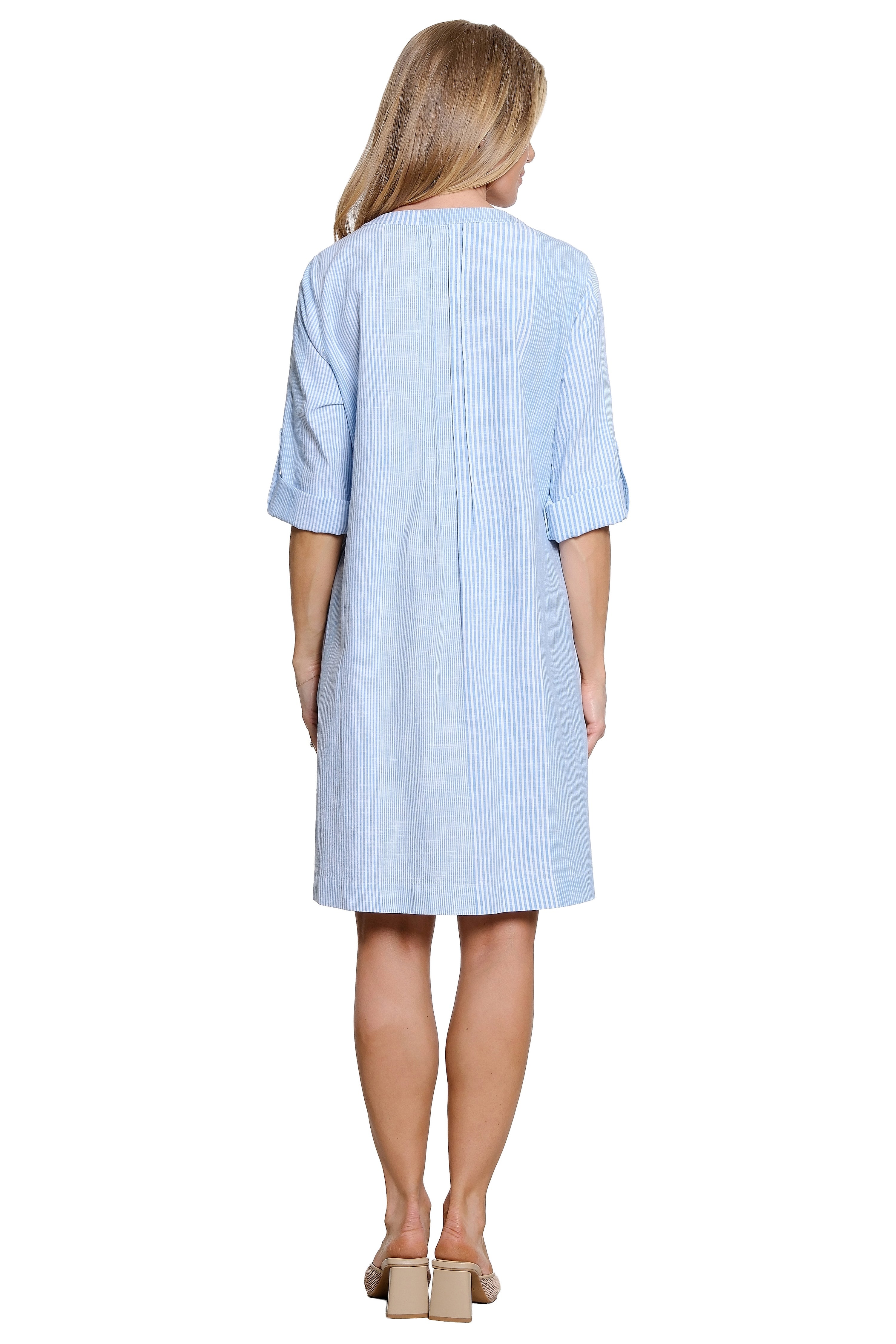 Stripe Dress with Pintuck Front - Blue Stripe