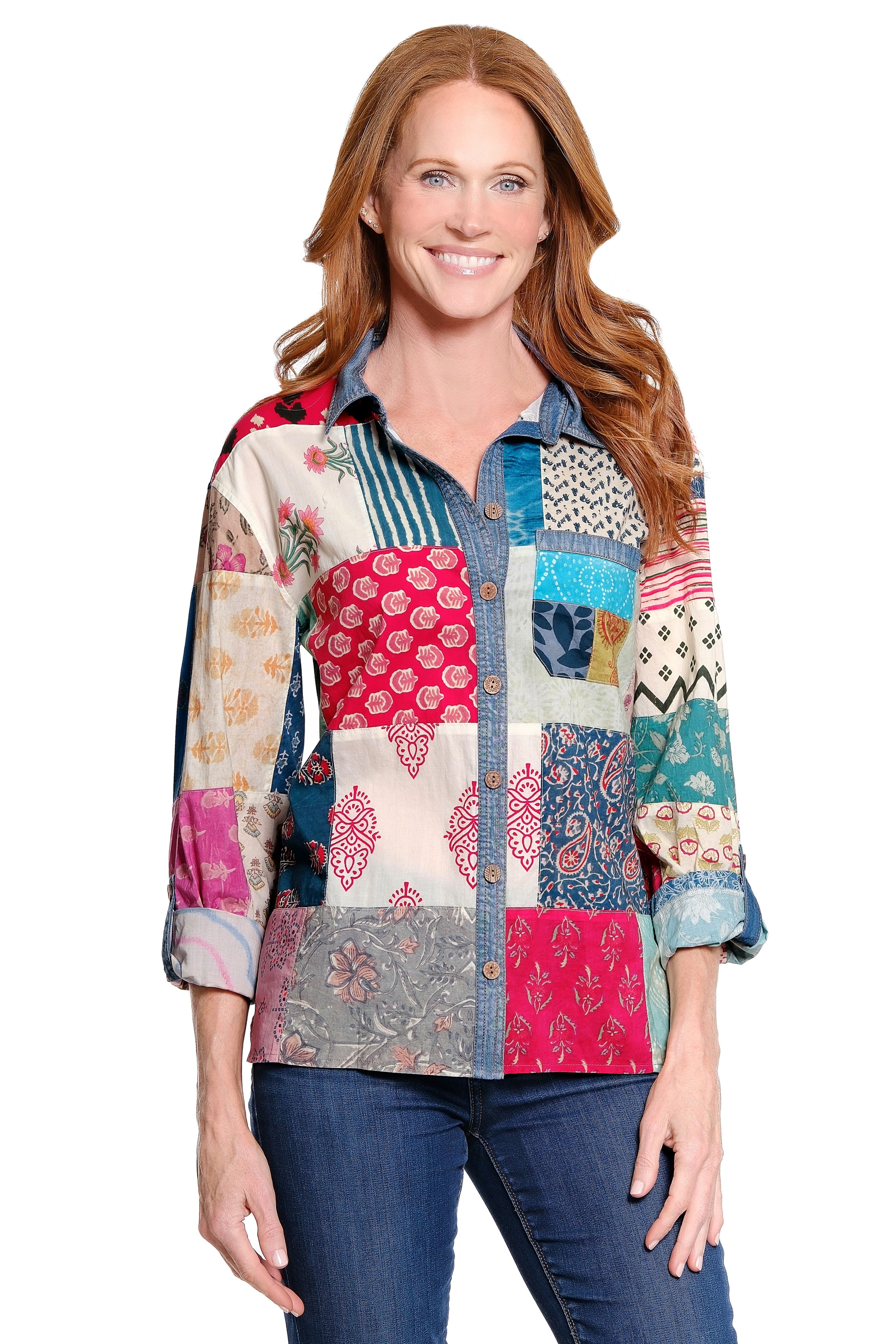 Mixed Print Patchwork Top - Petite - Multi
