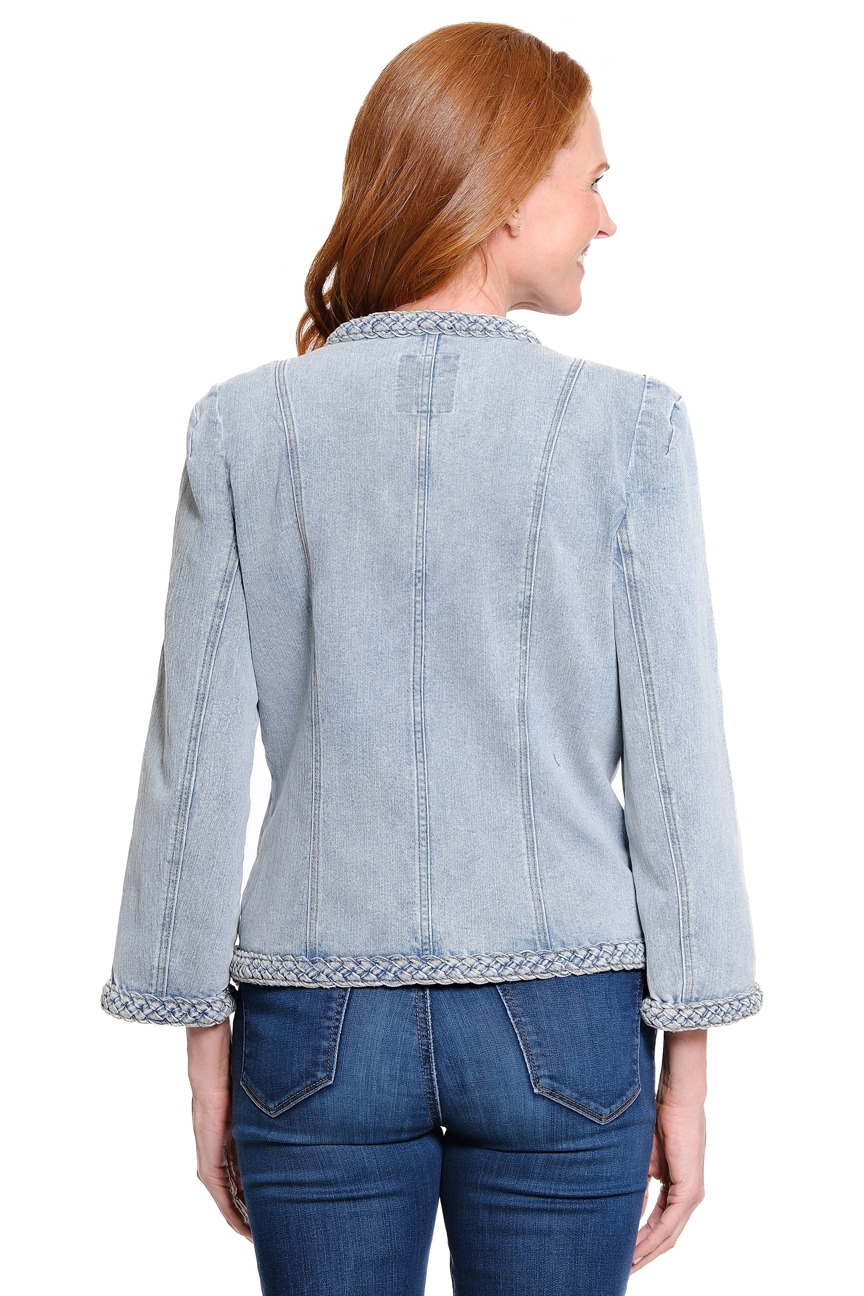 Braid-Trim Denim Jacket - Petite - Light Denim