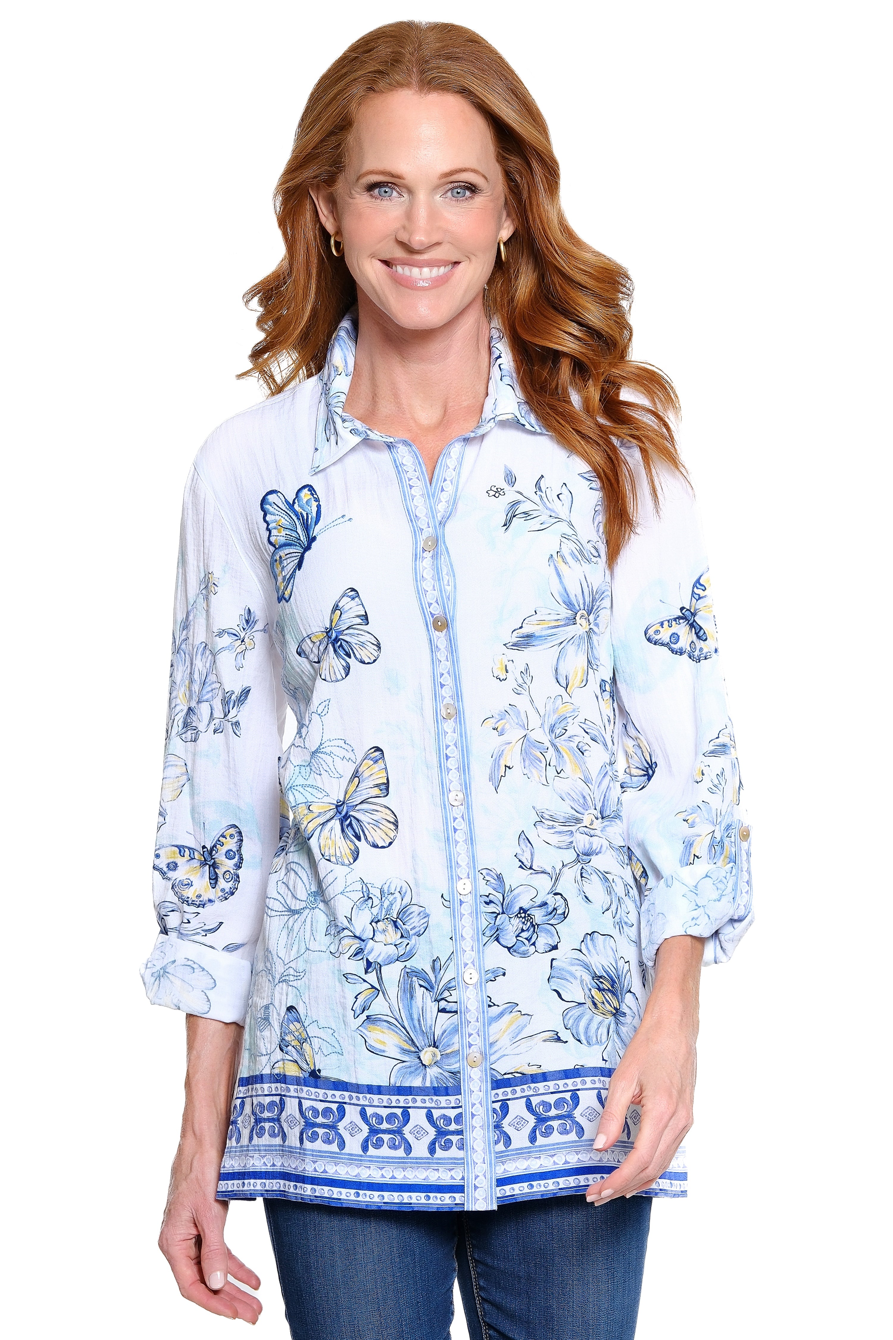 Embroidered Button-Front Blouse - Off White
