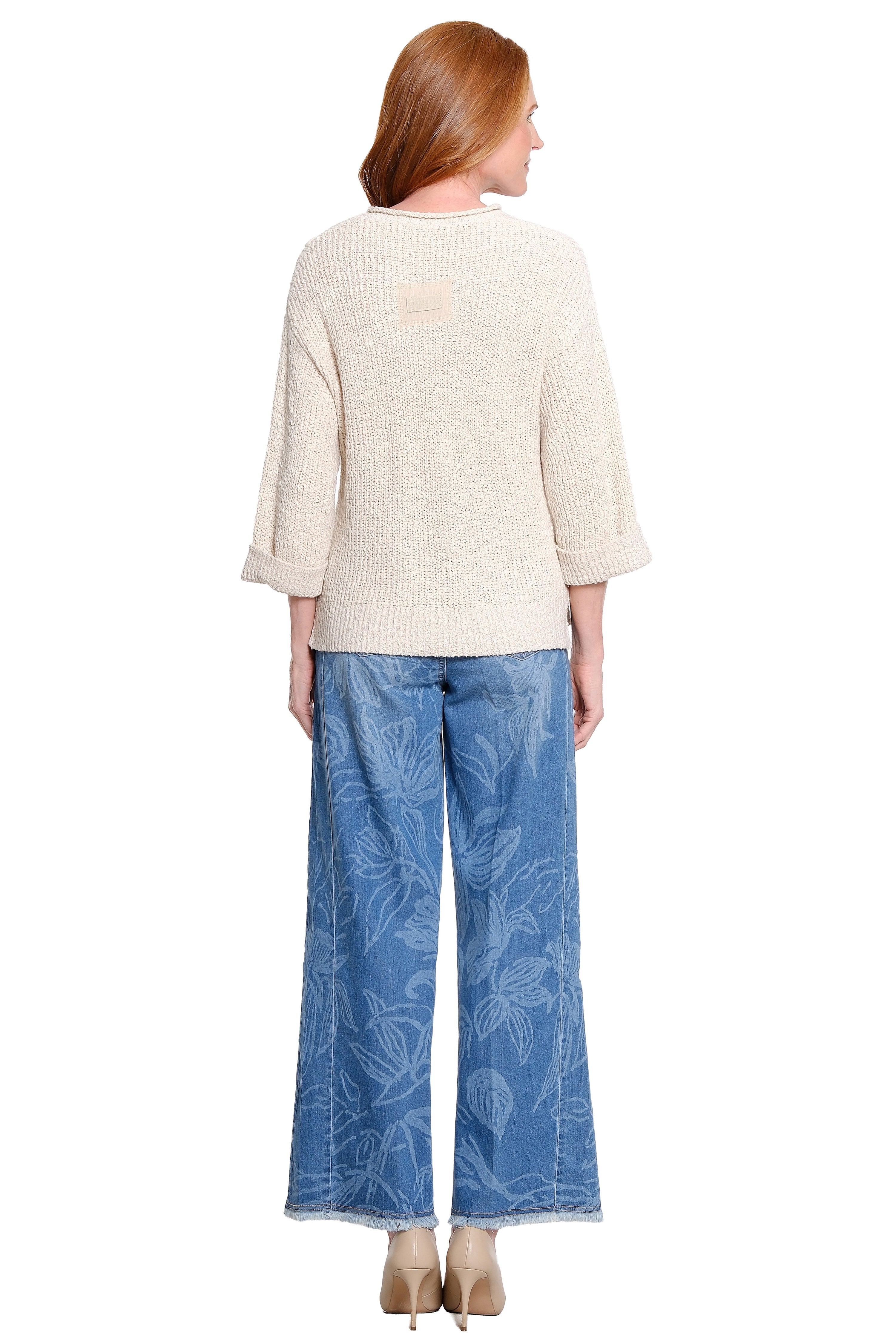 Printed Wide Leg Jeans - Blue Print