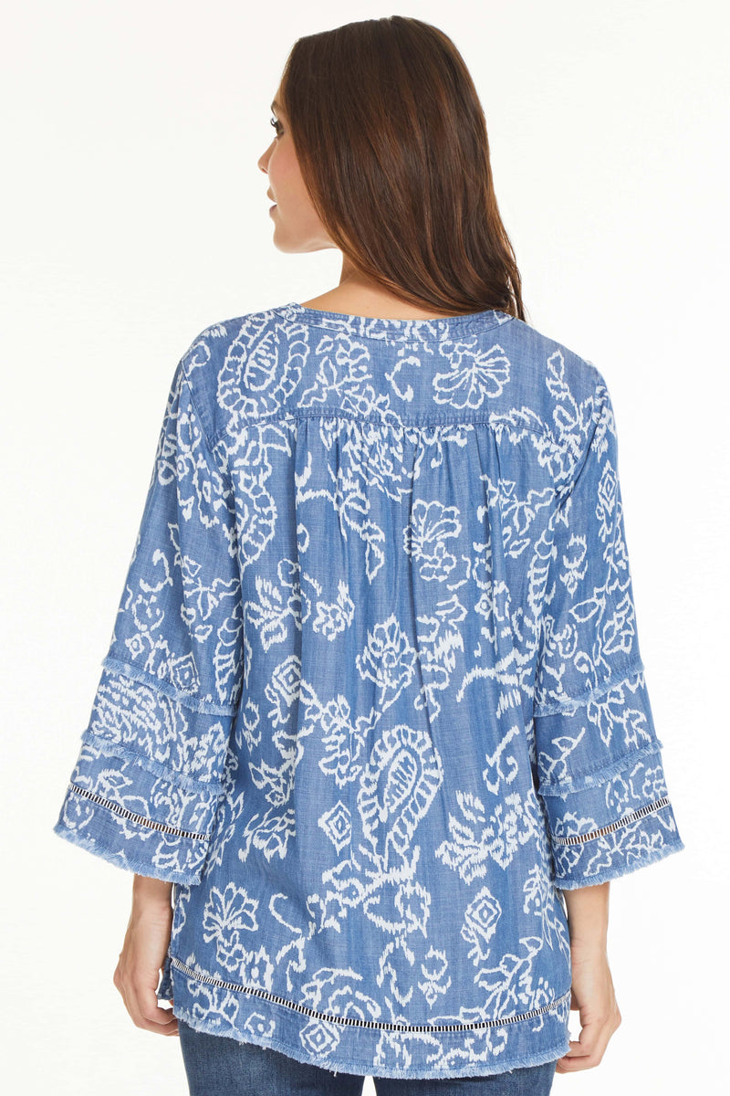 Printed V-Neck Tunic - Chambray