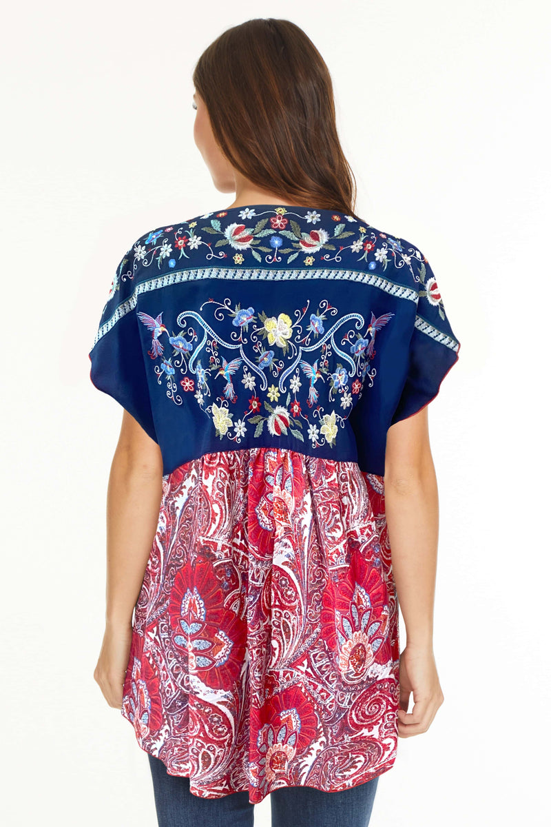 Two-Toned Embroidered Tunic - Multi
