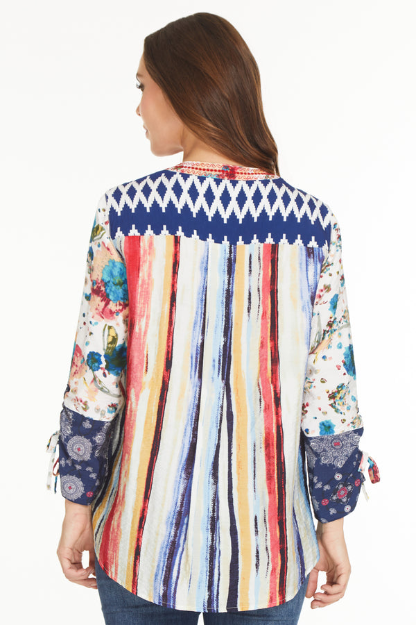 Y-Neck Embroidered Tunic - Multi