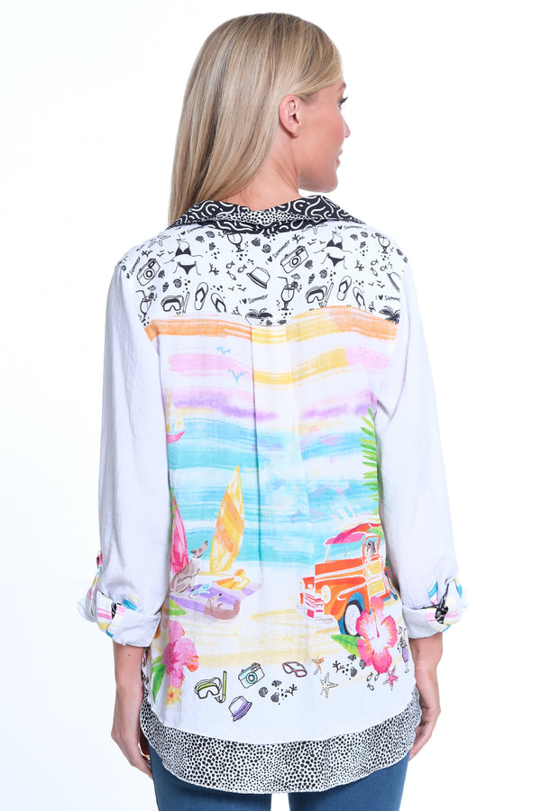 Novelty Print Button Front Tunic- White