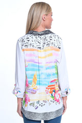 Novelty Print Button Front Tunic - Petite - White