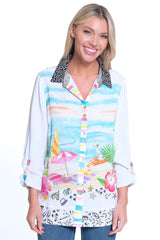 Novelty Print Button Front Tunic - Petite - White