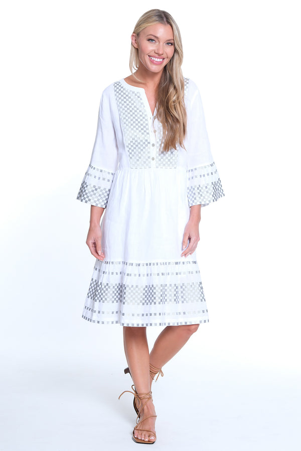 Basket Weave Detail Dress- White