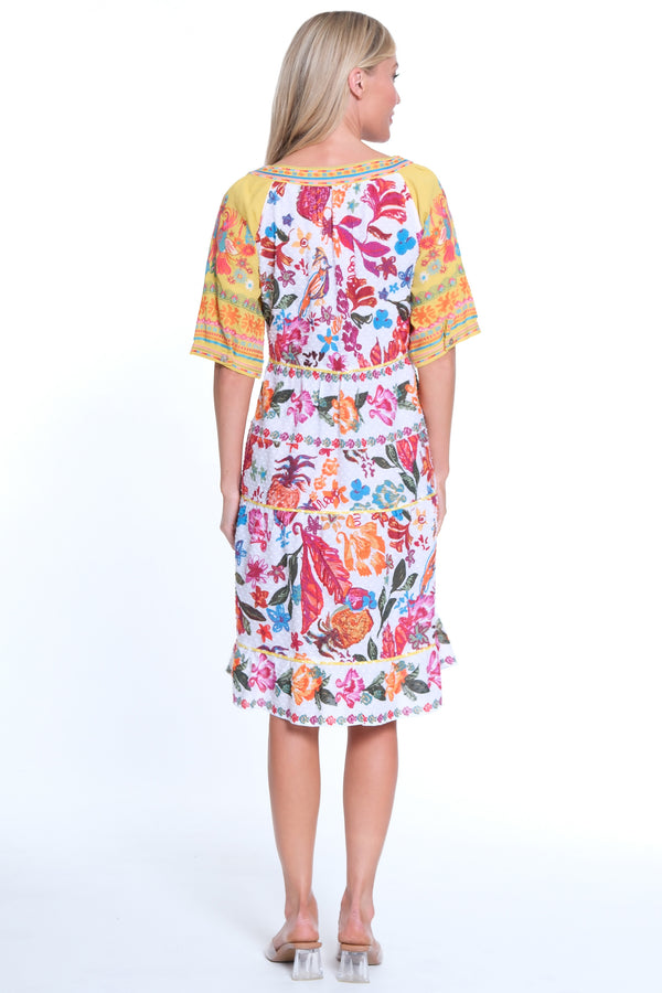 Embroidered Knee Length Dress- Floral Multi